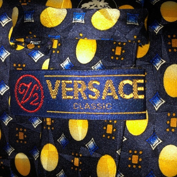 Versace Gold and Blue Silk Accessory Tie - Picture 4 of 9